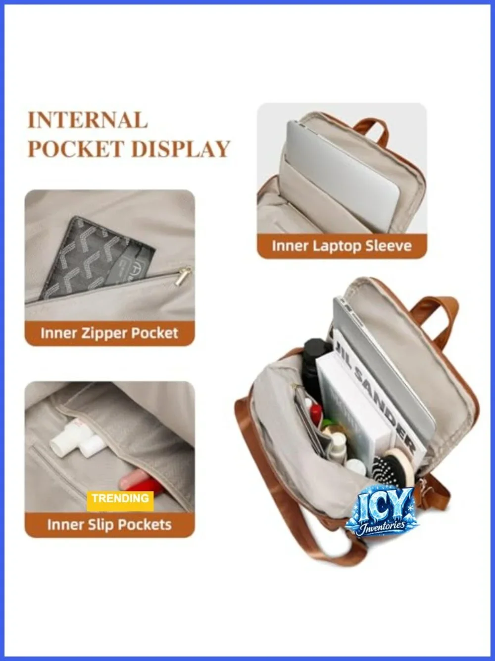 Women's Multi-Pocket Travel Backpack, PU Leather, Adjustable Strap, Anti-Theft